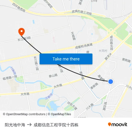 阳光地中海 to 成都信息工程学院十四栋 map