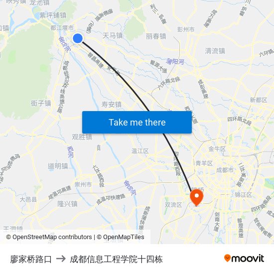 廖家桥路口 to 成都信息工程学院十四栋 map