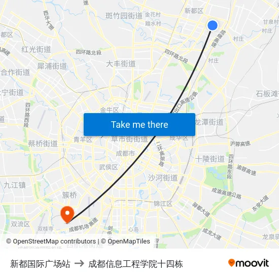 新都国际广场站 to 成都信息工程学院十四栋 map