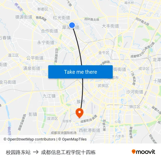 校园路东站 to 成都信息工程学院十四栋 map