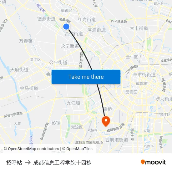 招呼站 to 成都信息工程学院十四栋 map