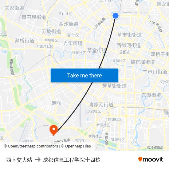 西南交大站 to 成都信息工程学院十四栋 map