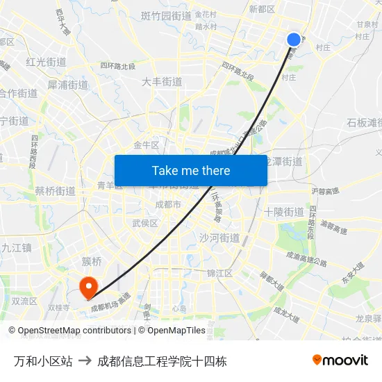 万和小区站 to 成都信息工程学院十四栋 map