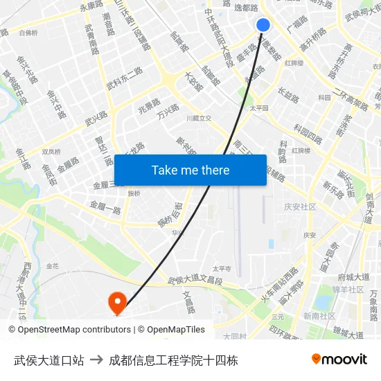 武侯大道口站 to 成都信息工程学院十四栋 map