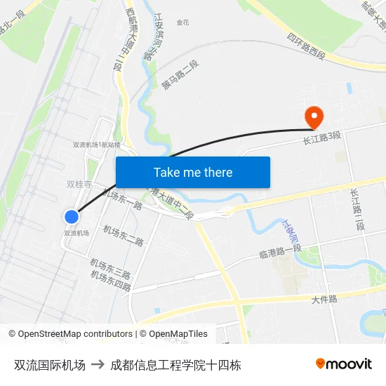 双流国际机场 to 成都信息工程学院十四栋 map