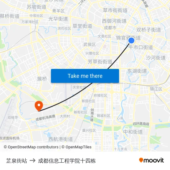 芷泉街站 to 成都信息工程学院十四栋 map