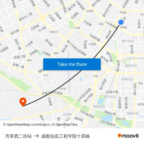 芳草西二街站 to 成都信息工程学院十四栋 map