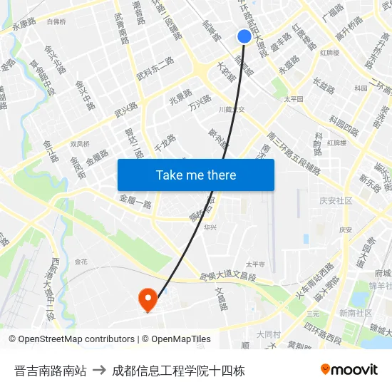 晋吉南路南站 to 成都信息工程学院十四栋 map