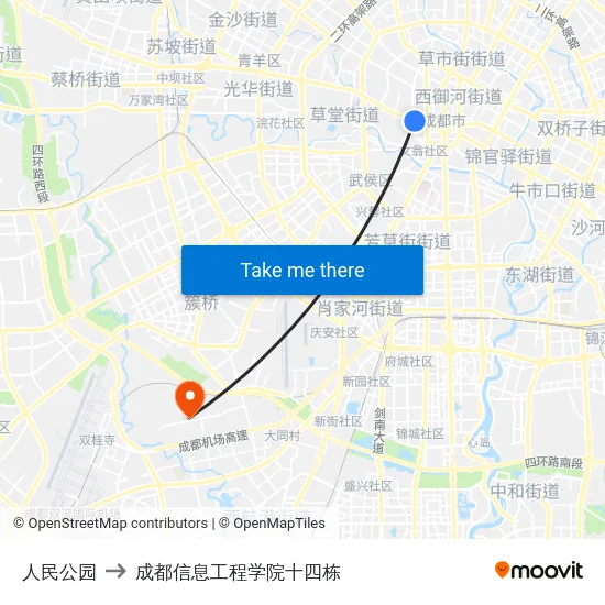 人民公园 to 成都信息工程学院十四栋 map