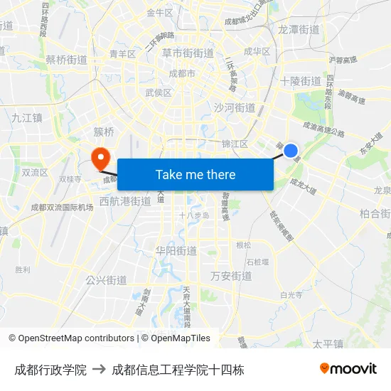 成都行政学院 to 成都信息工程学院十四栋 map