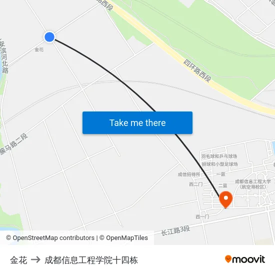 金花 to 成都信息工程学院十四栋 map