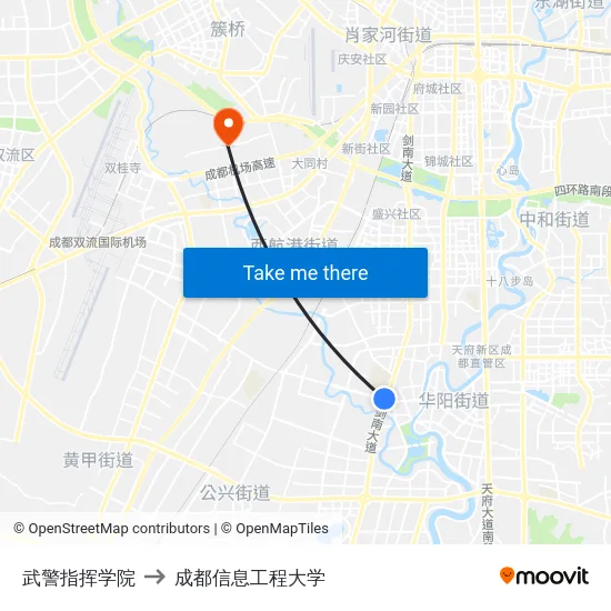 武警指挥学院 to 成都信息工程大学 map