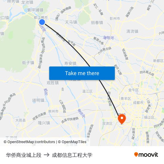 华侨商业城上段 to 成都信息工程大学 map