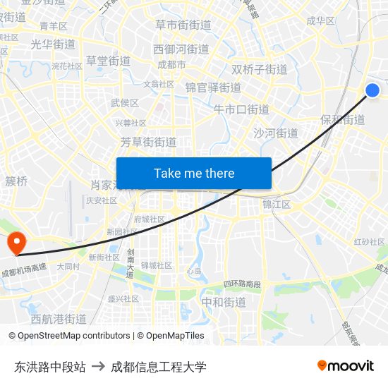 东洪路中段站 to 成都信息工程大学 map