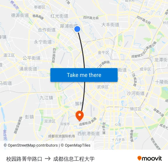 校园路菁华路口 to 成都信息工程大学 map