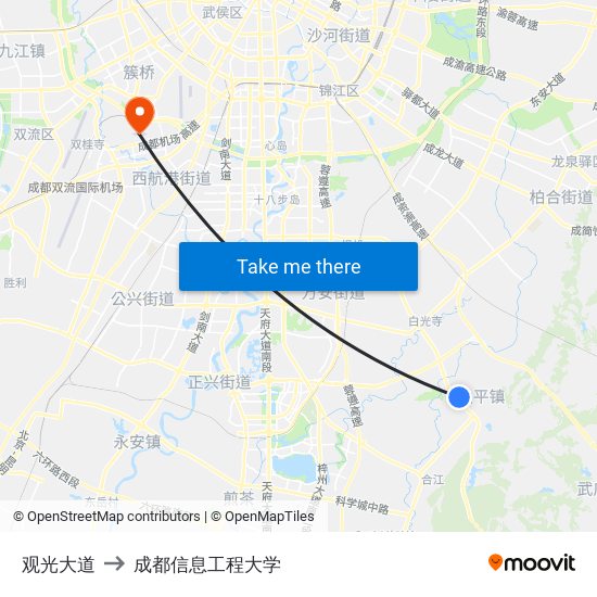 观光大道 to 成都信息工程大学 map