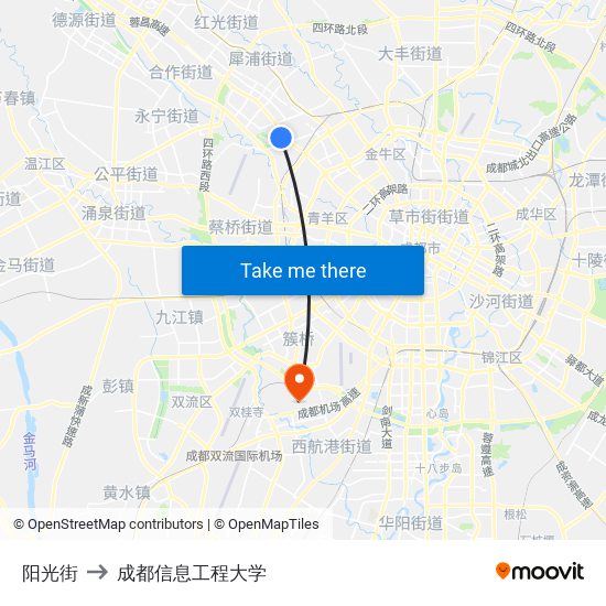 阳光街 to 成都信息工程大学 map