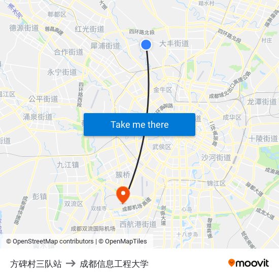 方碑村三队站 to 成都信息工程大学 map