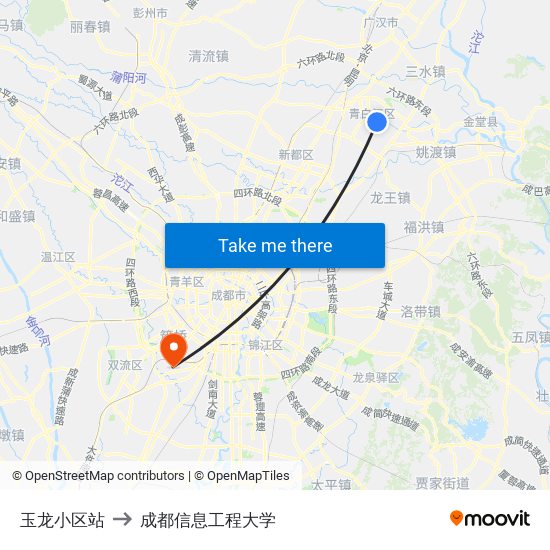 玉龙小区站 to 成都信息工程大学 map