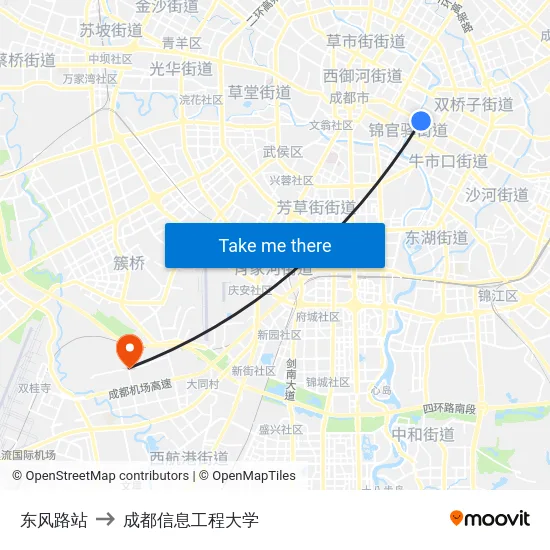 东风路站 to 成都信息工程大学 map