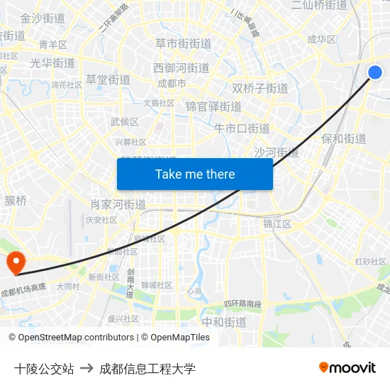 十陵公交站 to 成都信息工程大学 map