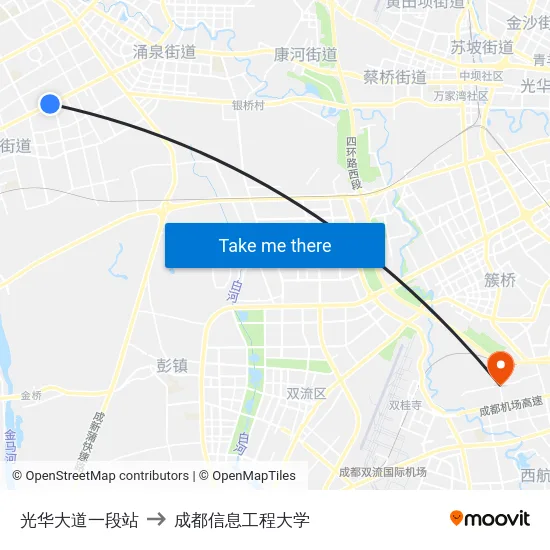 光华大道一段站 to 成都信息工程大学 map