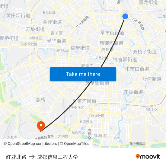 红花北路 to 成都信息工程大学 map