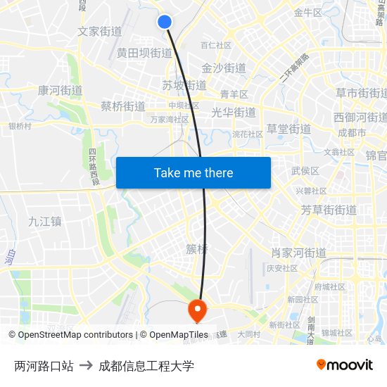 两河路口站 to 成都信息工程大学 map