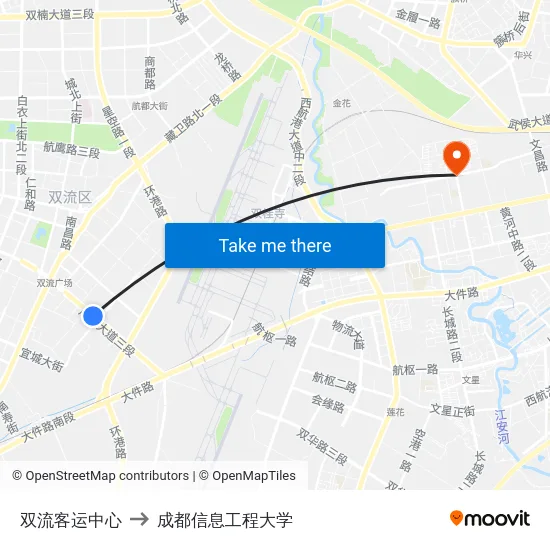 双流客运中心 to 成都信息工程大学 map