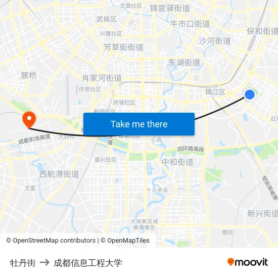 牡丹街 to 成都信息工程大学 map