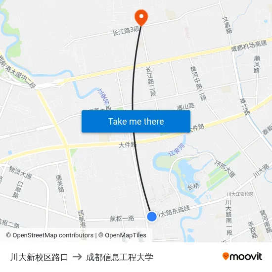 川大新校区路口 to 成都信息工程大学 map