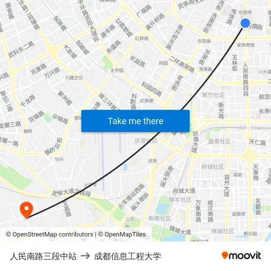 人民南路三段中站 to 成都信息工程大学 map