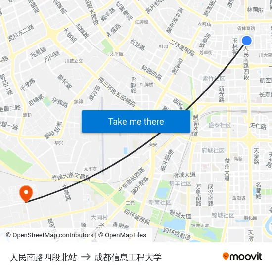 人民南路四段北站 to 成都信息工程大学 map