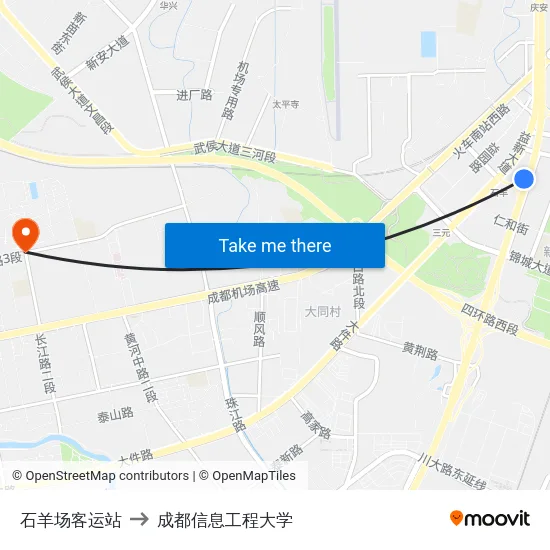 石羊场客运站 to 成都信息工程大学 map