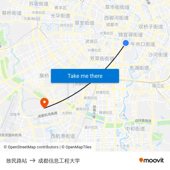 致民路站 to 成都信息工程大学 map