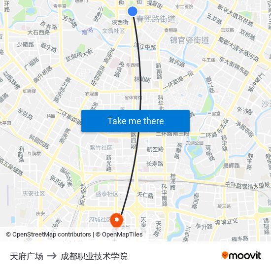 天府广场 to 成都职业技术学院 map