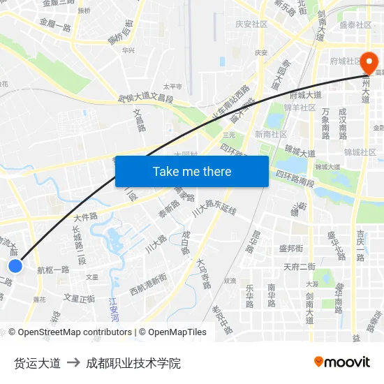 货运大道 to 成都职业技术学院 map