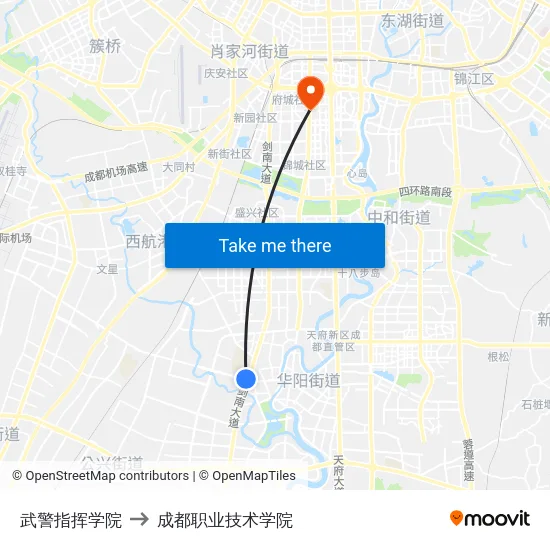 武警指挥学院 to 成都职业技术学院 map