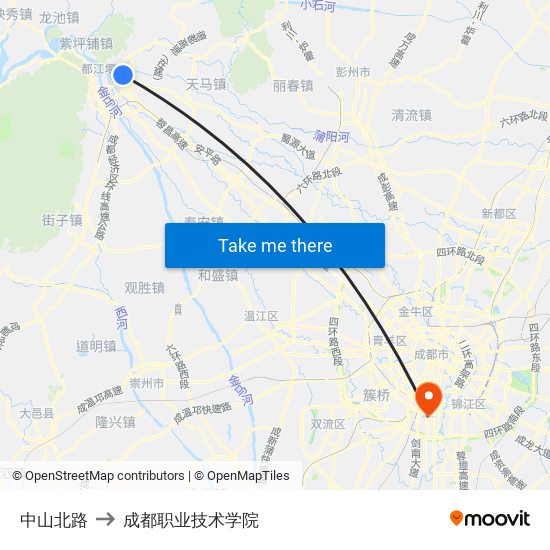 中山北路 to 成都职业技术学院 map