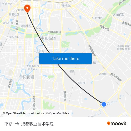 平桥 to 成都职业技术学院 map