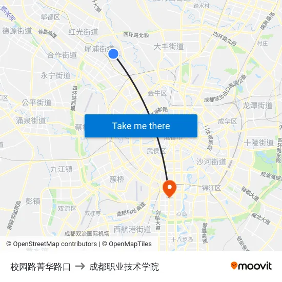 校园路菁华路口 to 成都职业技术学院 map