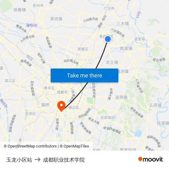 玉龙小区站 to 成都职业技术学院 map