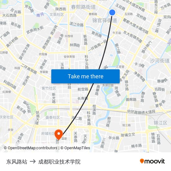 东风路站 to 成都职业技术学院 map