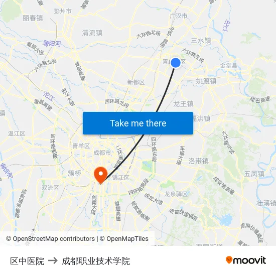区中医院 to 成都职业技术学院 map