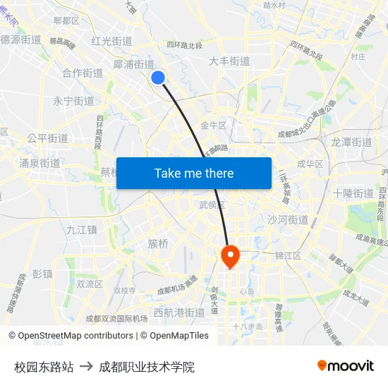 校园东路站 to 成都职业技术学院 map