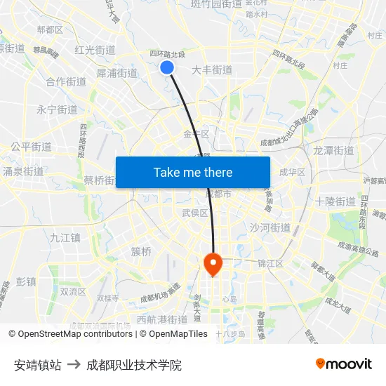 安靖镇站 to 成都职业技术学院 map