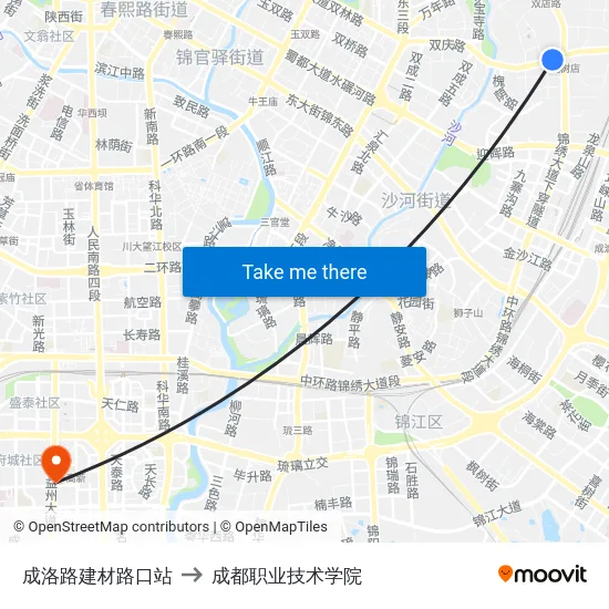 成洛路建材路口站 to 成都职业技术学院 map