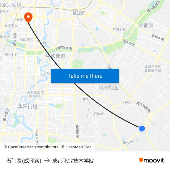 石门寨(成环路) to 成都职业技术学院 map