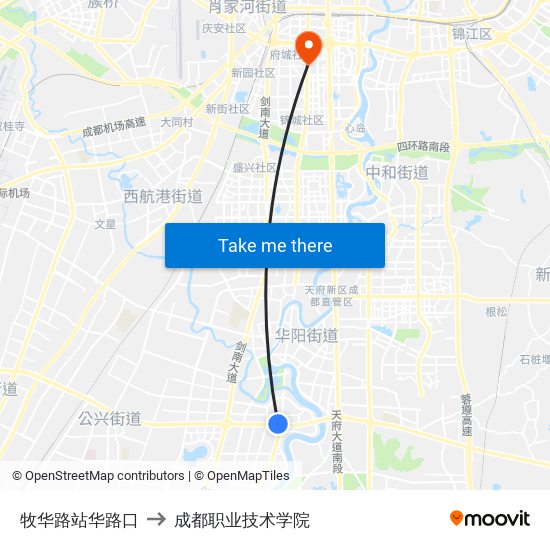 牧华路站华路口 to 成都职业技术学院 map