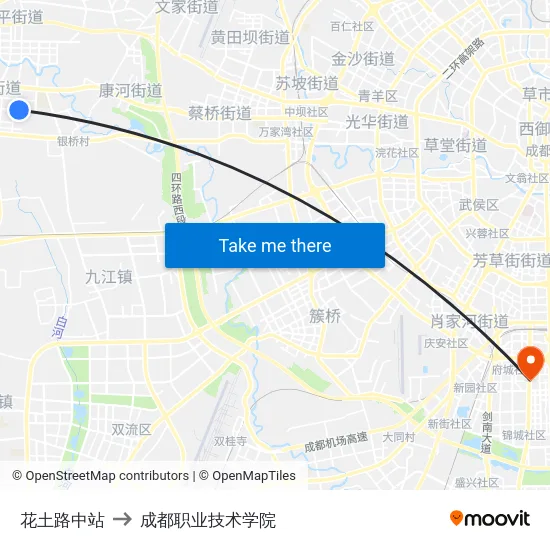 花土路中站 to 成都职业技术学院 map